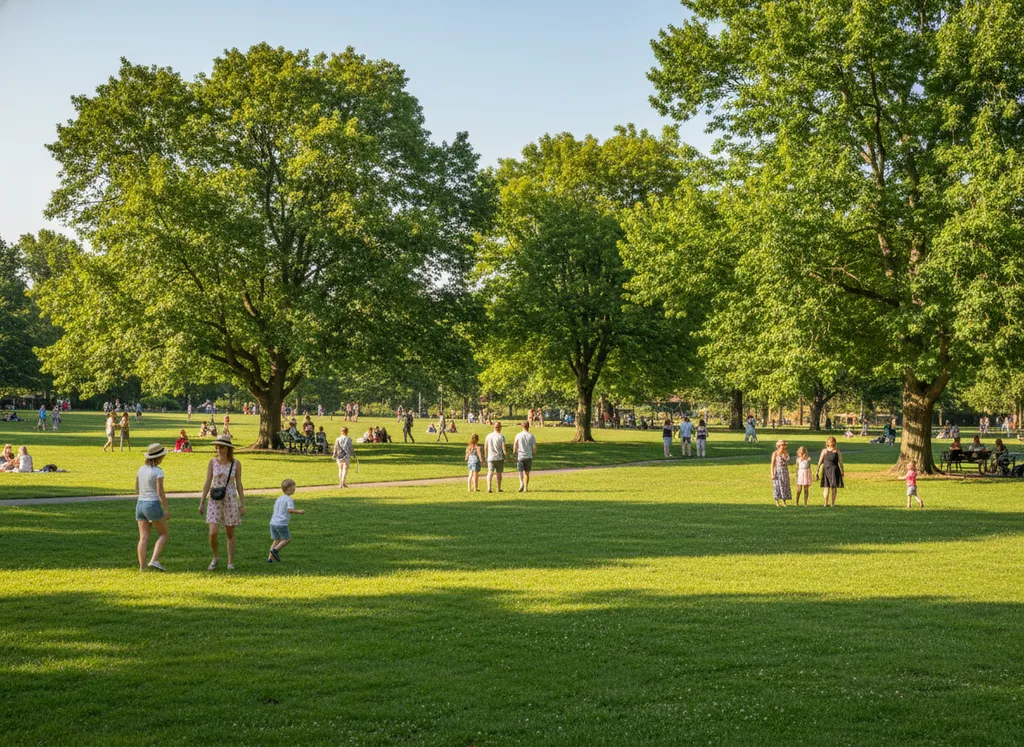A sunny green park in summer.