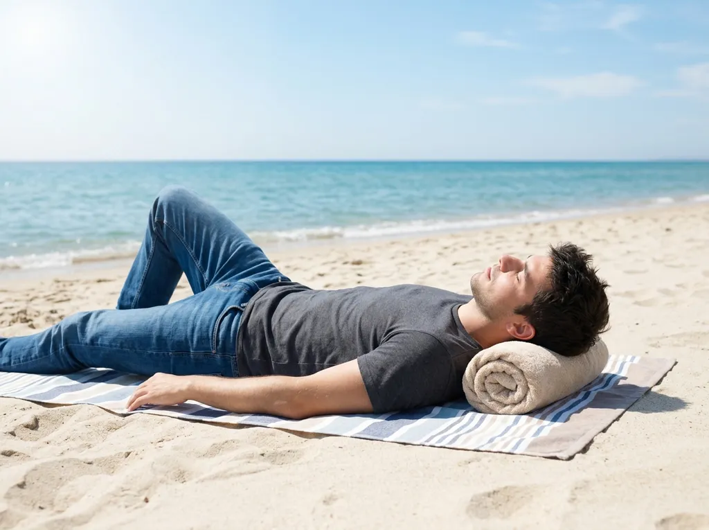 A man lying in the sun on the beach.