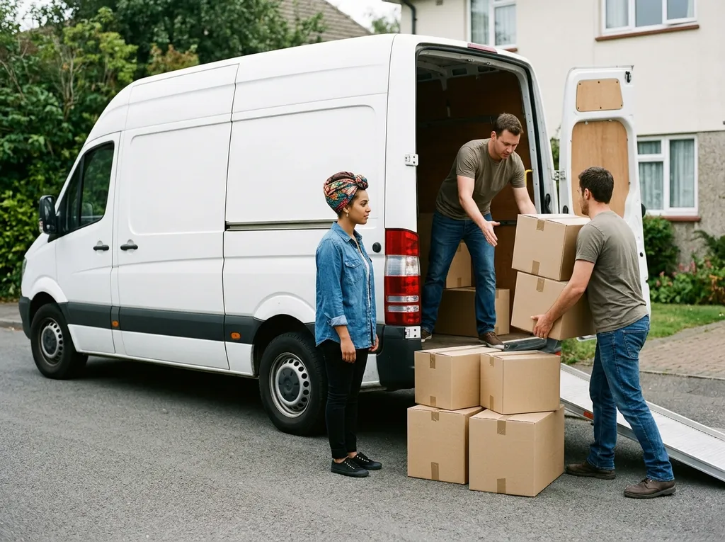 De vrouw regelt een verhuiswagen en hulp.