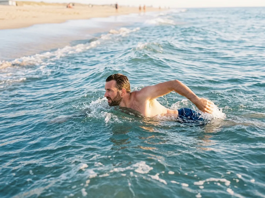 A man swimming in the sea.