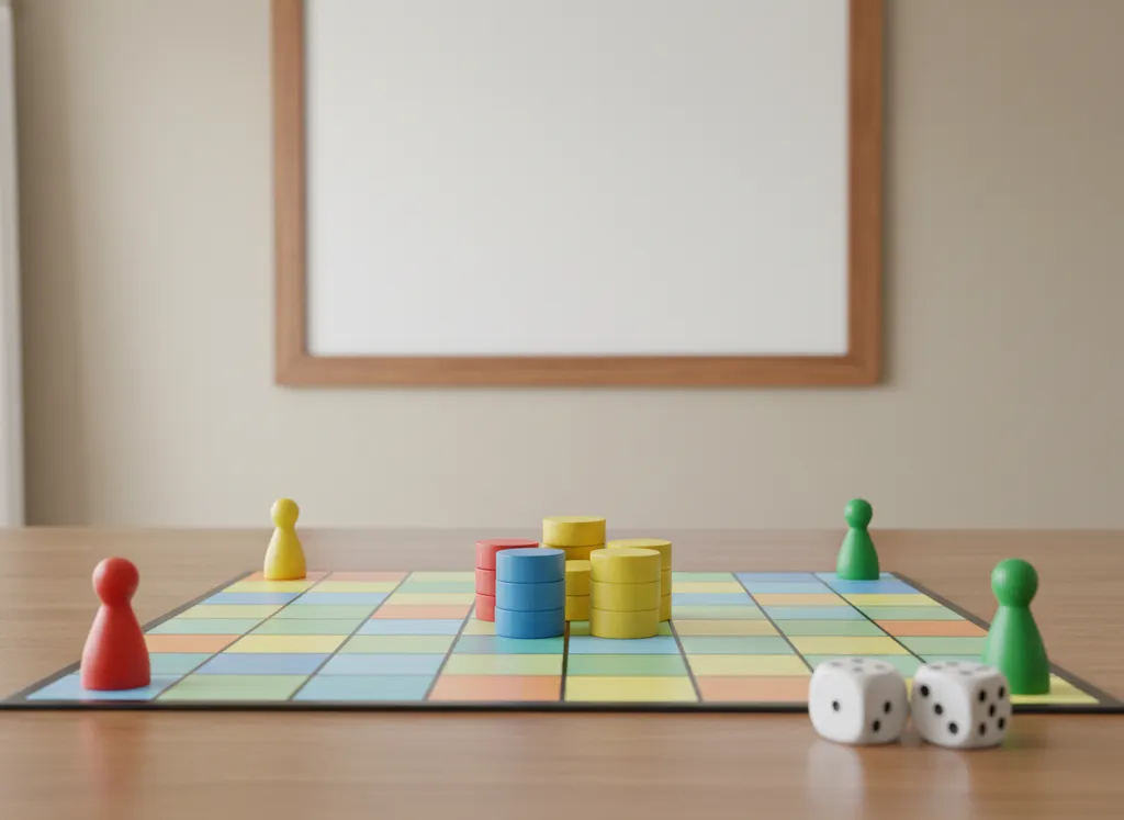 A board game set out on a table.