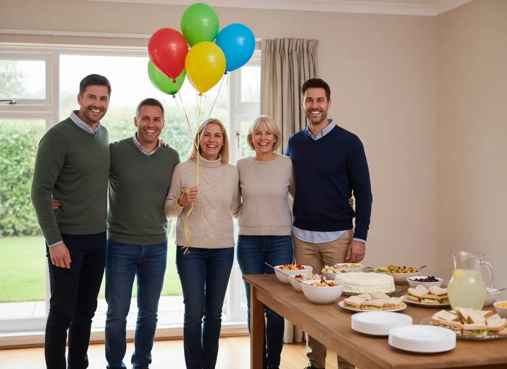 Adults celebrating at an indoor party with balloons.